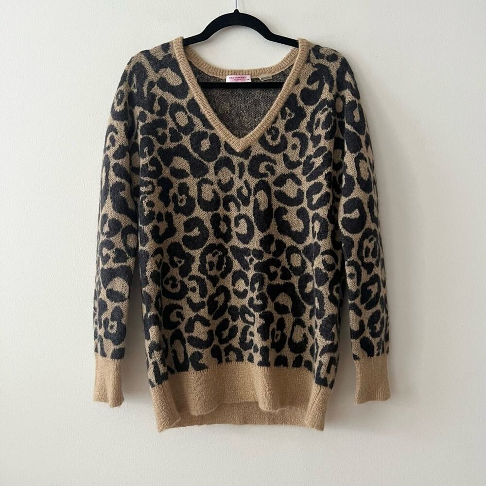 Equipment Animal Print Mohair V-Neck Sweater